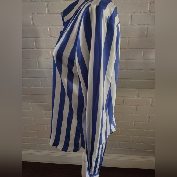 Blue and White Striped Button Up Shirt - Picture 3 of 6